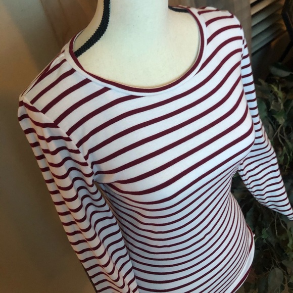 Picket White & Red Striped Tee w/ Leather Elbows - Picture 3 of 5